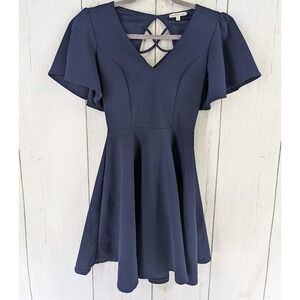 Charlotte Russe Size XS Dark Blue V Neck Ruffle Short Sleeve Womens‎ Dress